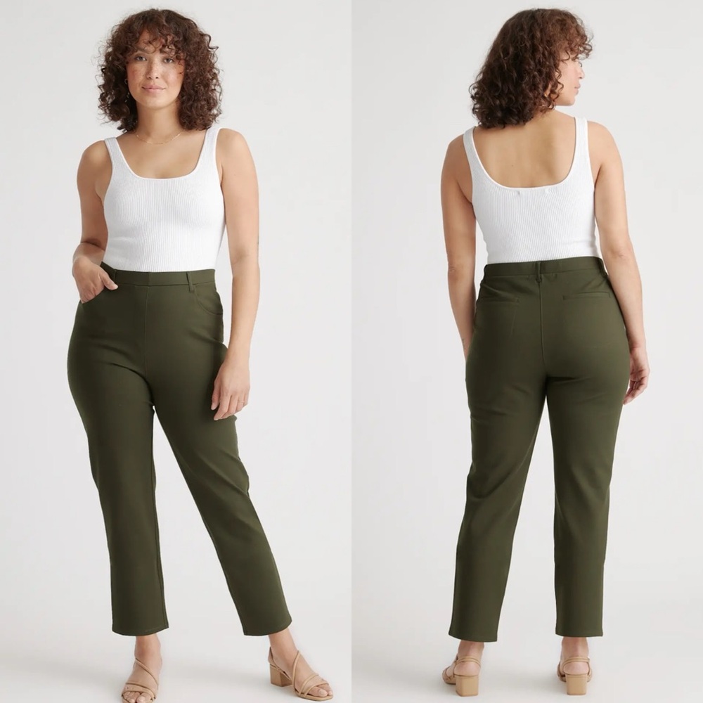 Quince Olive Green Ultra Ponte Straight Leg Pants Size Medium Regular